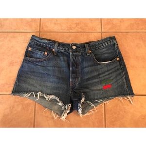 Levis cherry distressed Jean shorts